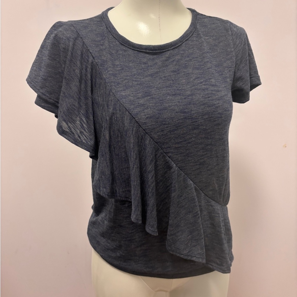 BP blue Ruffled Asymmetrical Short Sleeve Tee